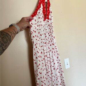 Chili Pepper Print White and Red Dress